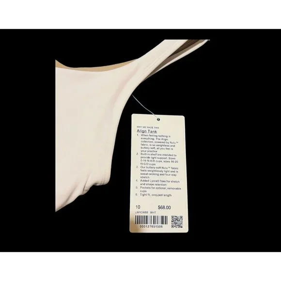 *SOLD, PLEASE DO NOT BUY * White Lululemon Align Tank, Size 10, Comfortable - Picture 4 of 4